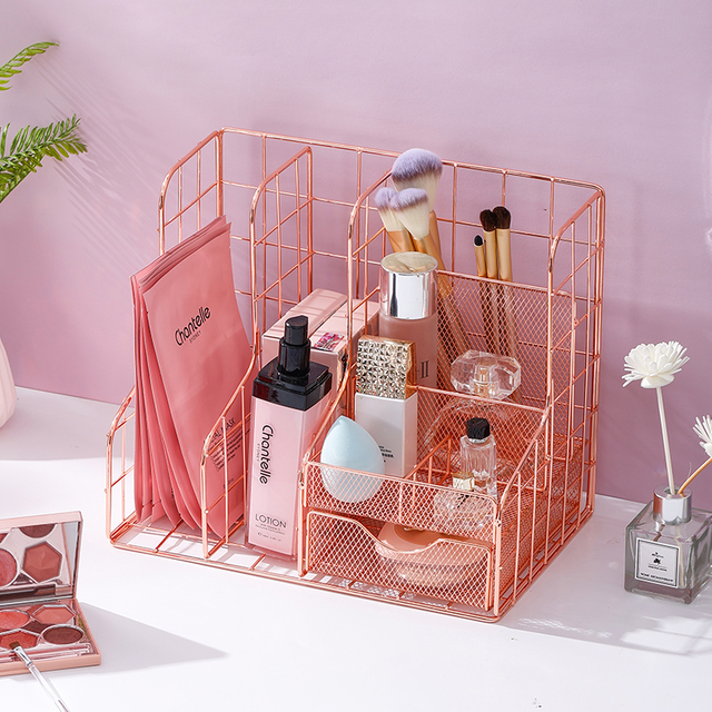 オフィスデスクオーガナイザーホルダー6コンパートメントメッシュアイアンワイヤーファイルオーガナイザースタンドスライドドロワー